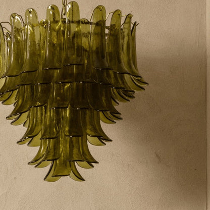 Mid-Century Green Glass Petal Chandelier