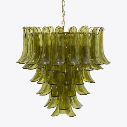 Mid-Century Green Glass Petal Chandelier