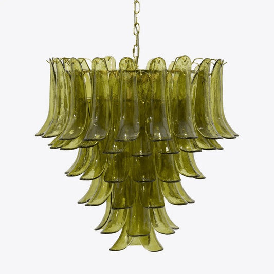Mid-Century Green Glass Petal Chandelier