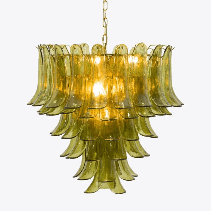 Mid-Century Green Glass Petal Chandelier