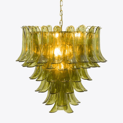 Mid-Century Green Glass Petal Chandelier