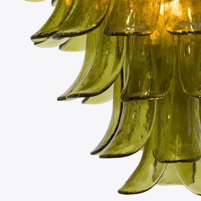 Mid-Century Green Glass Petal Chandelier