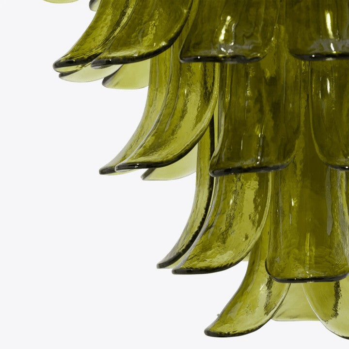 Mid-Century Green Glass Petal Chandelier