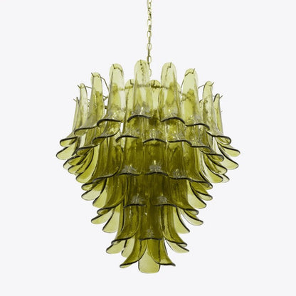 Mid-Century Green Glass Petal Chandelier