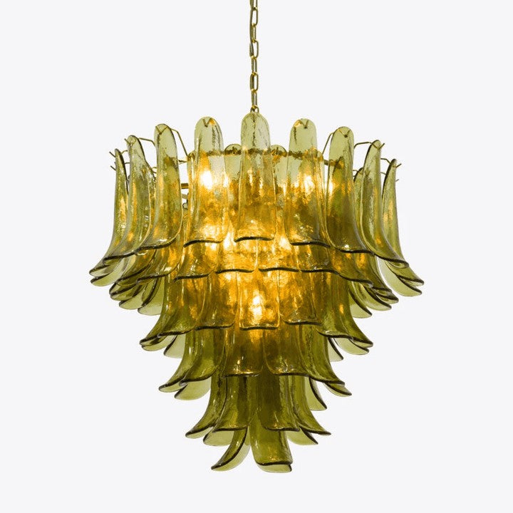 Mid-Century Green Glass Petal Chandelier