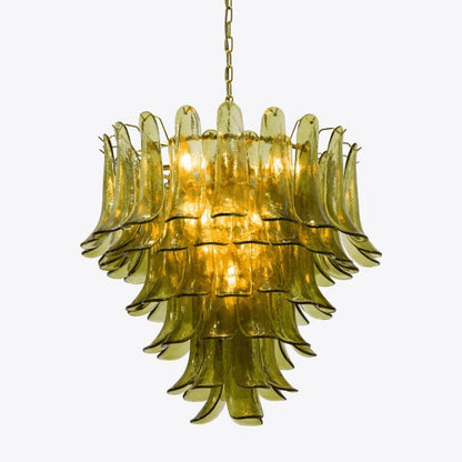 Mid-Century Green Glass Petal Chandelier