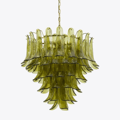 Mid-Century Green Glass Petal Chandelier