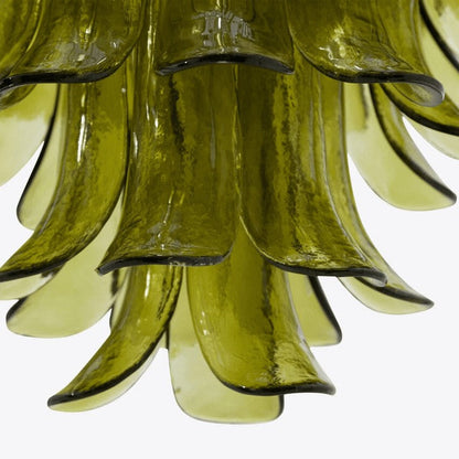 Mid-Century Green Glass Petal Chandelier