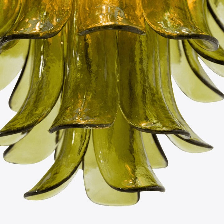 Mid-Century Green Glass Petal Chandelier