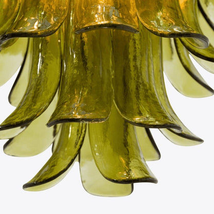 Mid-Century Green Glass Petal Chandelier