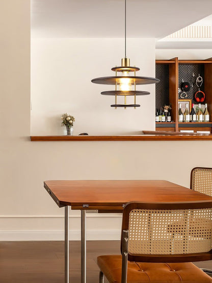 Mid-Century Ring Pendant Light in Gold &amp; Walnut