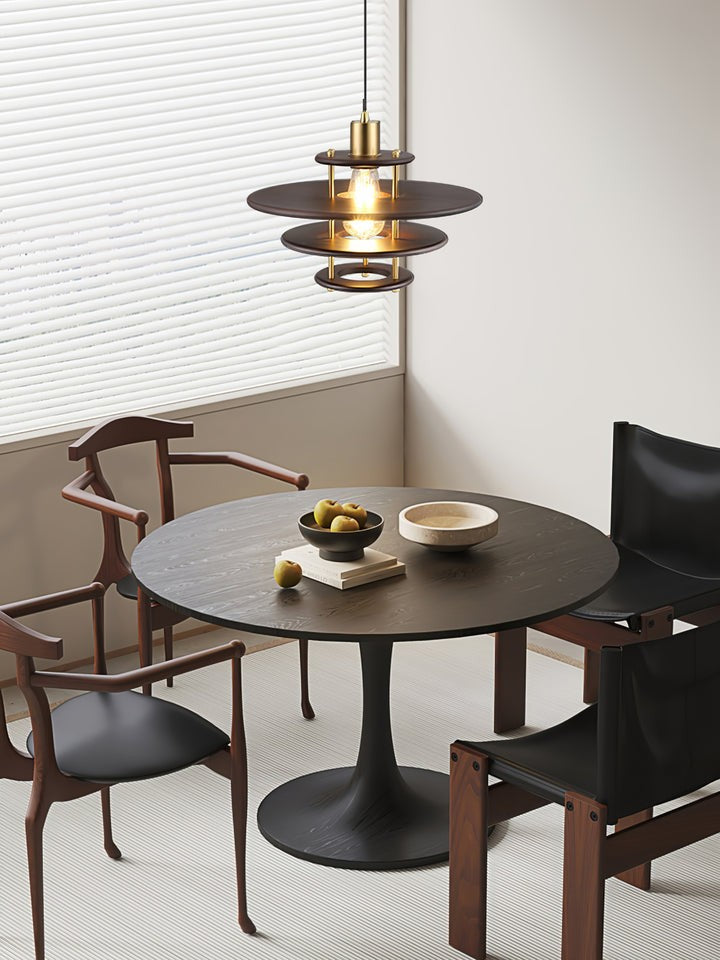 Mid-Century Ring Pendant Light in Gold &amp; Walnut