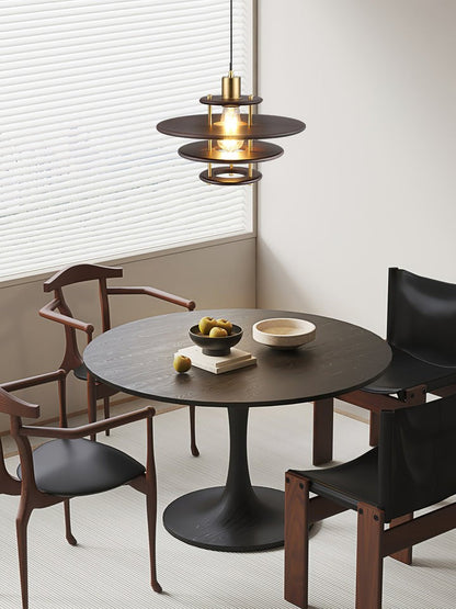 Mid-Century Ring Pendant Light in Gold &amp; Walnut