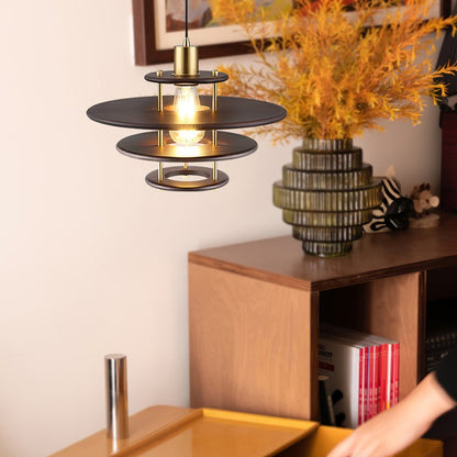 Mid-Century Ring Pendant Light in Gold &amp; Walnut