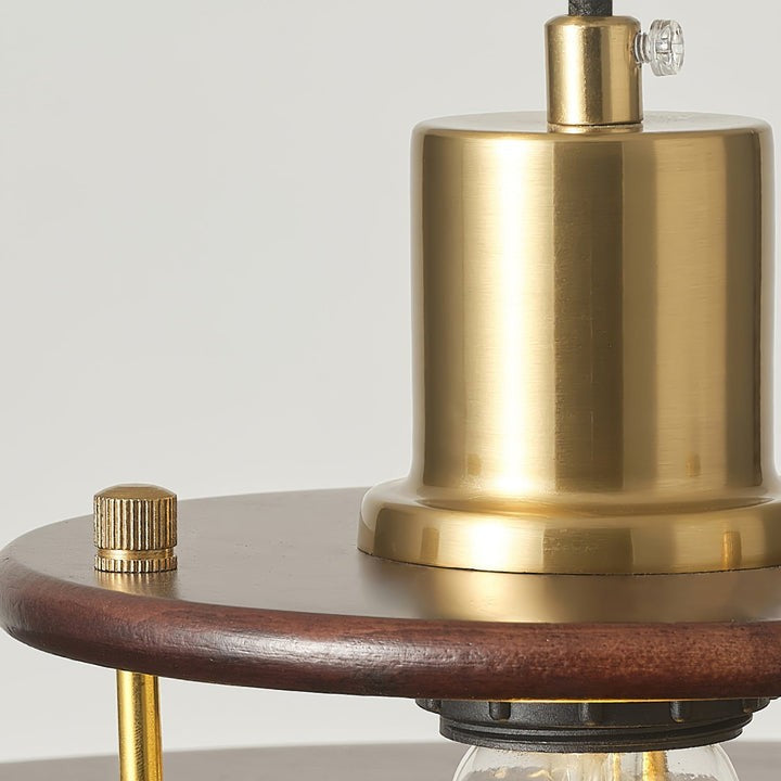 Mid-Century Ring Pendant Light in Gold &amp; Walnut
