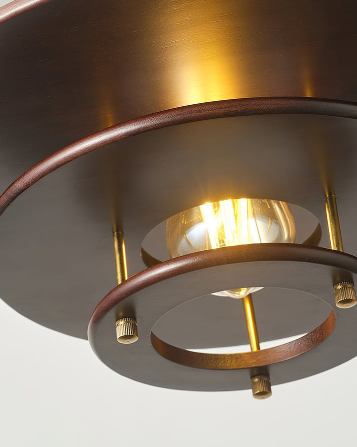 Mid-Century Ring Pendant Light in Gold &amp; Walnut