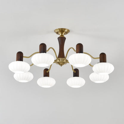 Mid-Century Walnut Wood & Metal Chandelier