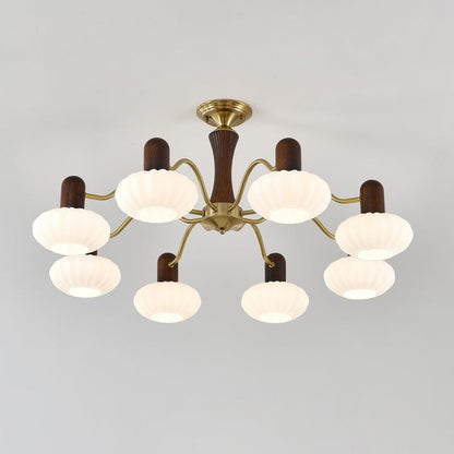 Mid-Century Walnut Wood & Metal Chandelier