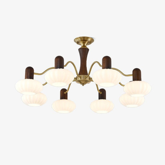 Mid-Century Walnut Wood & Metal Chandelier