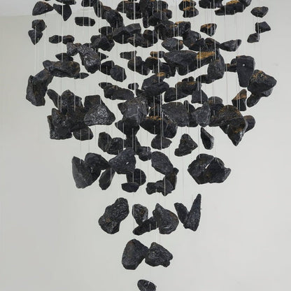 Minimalist Charcoal Stone and Iron LED Chandelier