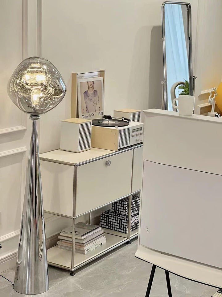 Mirrored Lava Glass Cone Floor Lamp