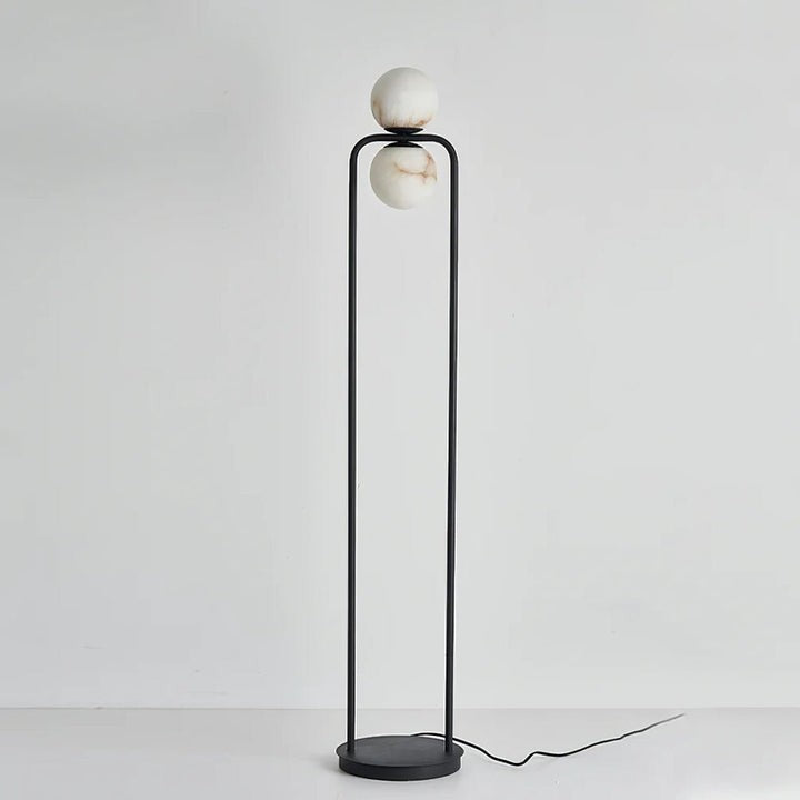 Modern Alabaster LED Floor Lamp with Black Metal Frame