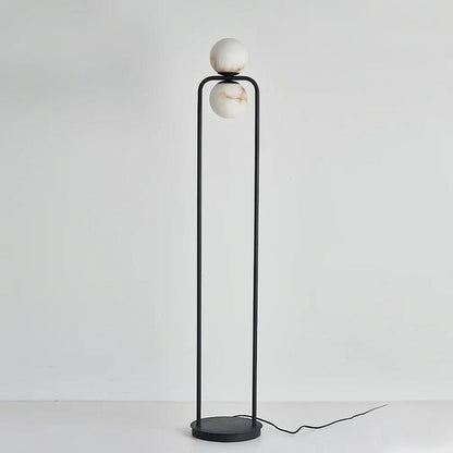 Modern Alabaster LED Floor Lamp with Black Metal Frame