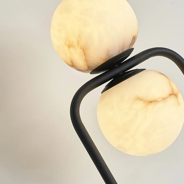 Modern Alabaster LED Floor Lamp with Black Metal Frame