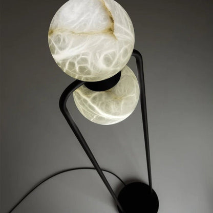 Modern Alabaster LED Floor Lamp with Black Metal Frame