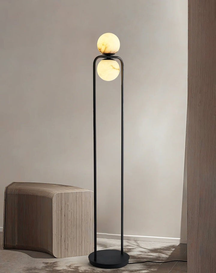 Modern Alabaster LED Floor Lamp with Black Metal Frame