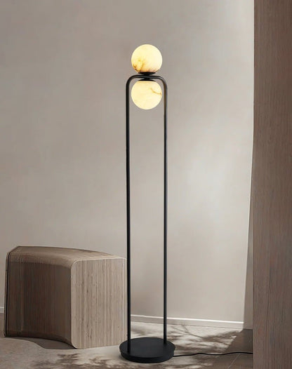 Modern Alabaster LED Floor Lamp with Black Metal Frame