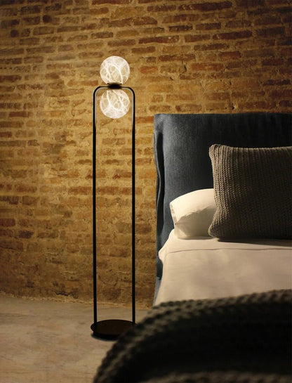 Modern Alabaster LED Floor Lamp with Black Metal Frame