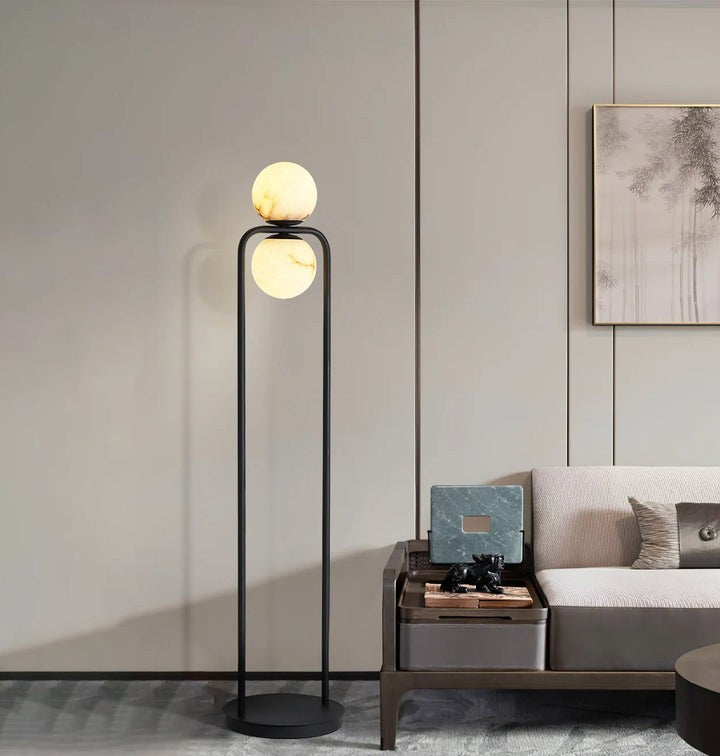 Modern Alabaster LED Floor Lamp with Black Metal Frame