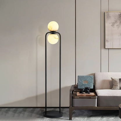 Modern Alabaster LED Floor Lamp with Black Metal Frame