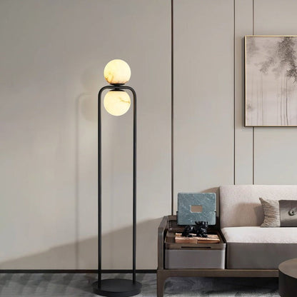 Modern Alabaster LED Floor Lamp with Black Metal Frame