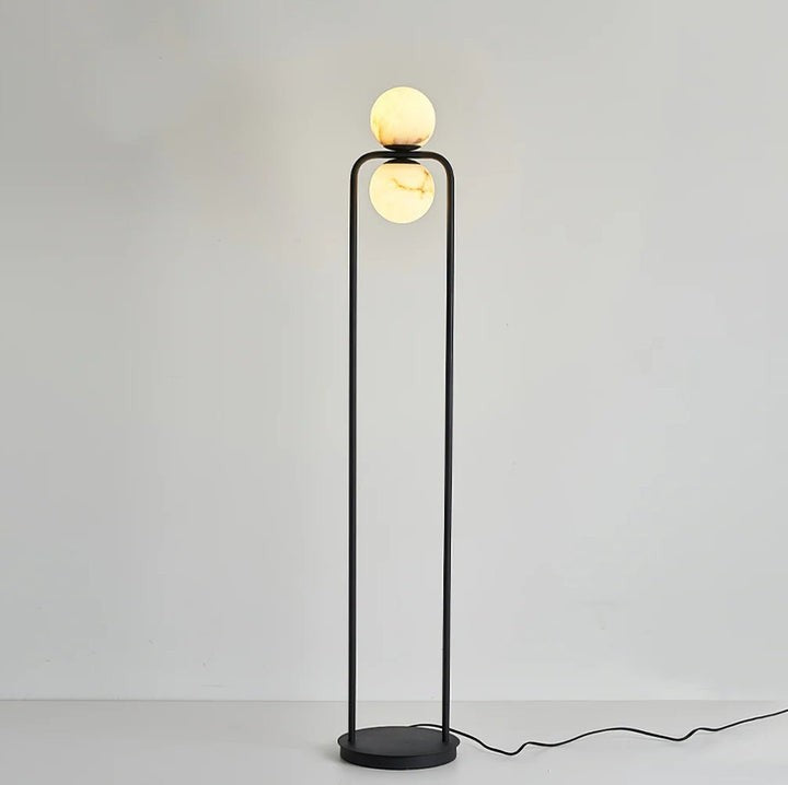 Modern Alabaster LED Floor Lamp with Black Metal Frame