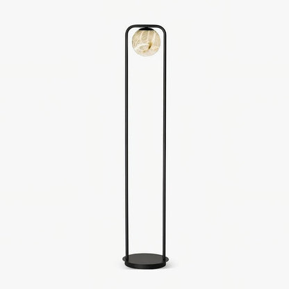 Modern Alabaster LED Floor Lamp with Black Metal Frame