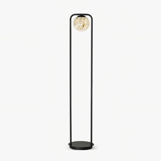 Modern Alabaster LED Floor Lamp with Black Metal Frame