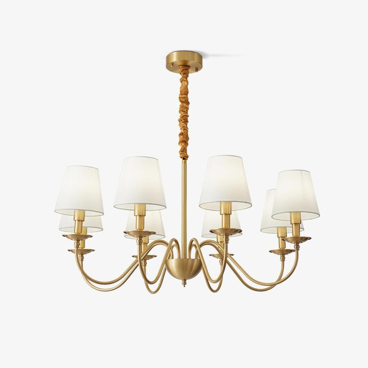 Modern Brass Chandelier with Tapered Fabric Shades