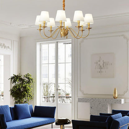 Modern Brass Chandelier with Tapered Fabric Shades