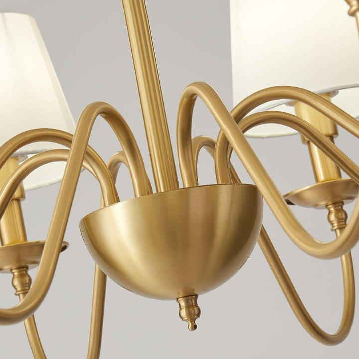Modern Brass Chandelier with Tapered Fabric Shades
