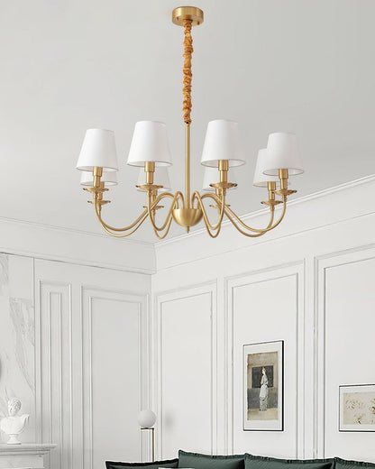 Modern Brass Chandelier with Tapered Fabric Shades