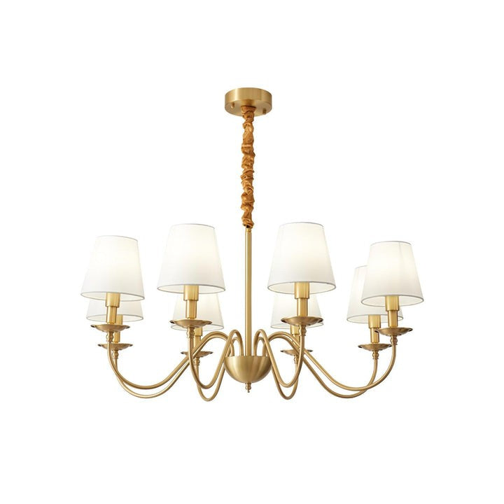 Modern Brass Chandelier with Tapered Fabric Shades