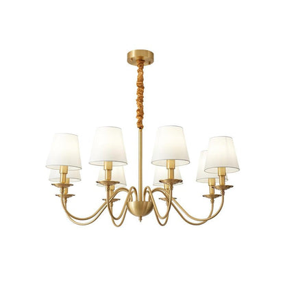 Modern Brass Chandelier with Tapered Fabric Shades