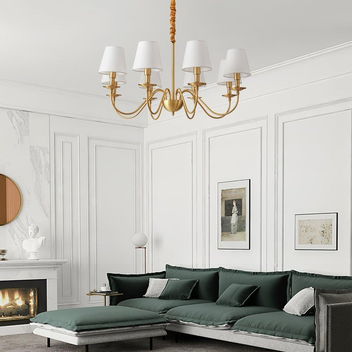 Modern Brass Chandelier with Tapered Fabric Shades
