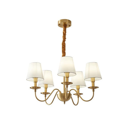 Modern Brass Chandelier with Tapered Fabric Shades