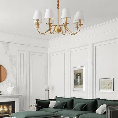 Modern Brass Chandelier with Tapered Fabric Shades