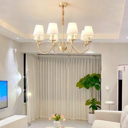 Modern Brass Chandelier with Tapered Fabric Shades