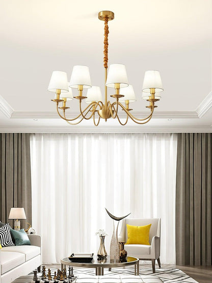 Modern Brass Chandelier with Tapered Fabric Shades