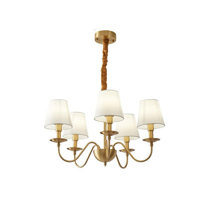 Modern Brass Chandelier with Tapered Fabric Shades